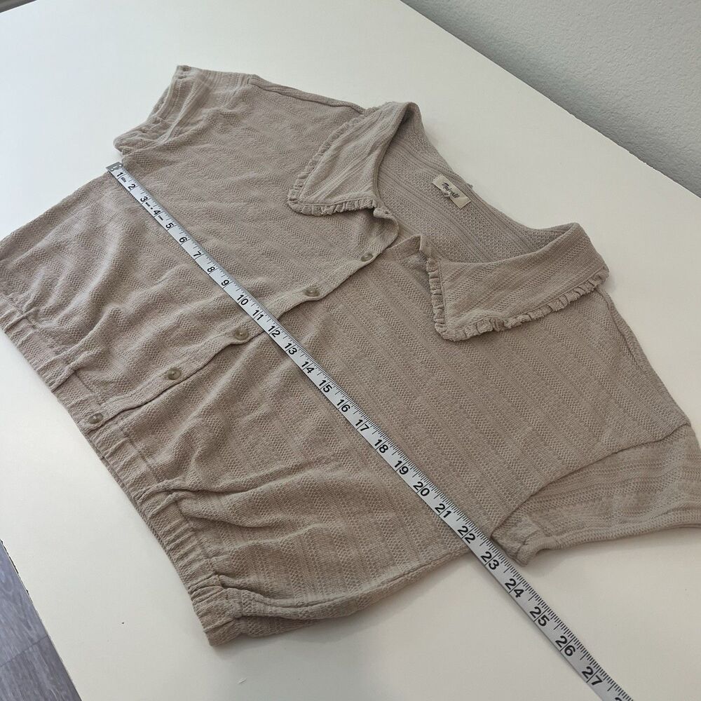 Madewell Ruffle-Collared Crop Tan Top Large Cottagecore Preppy Casual Prairie - Picture 9 of 9